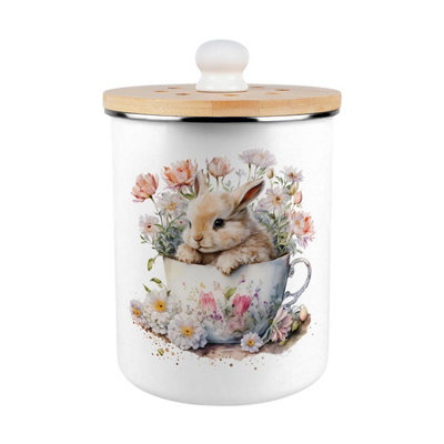 Purely Home Teacup Bunny Food Waste CaddyEnamel 2L Kitchen Compost Bin from B&Q