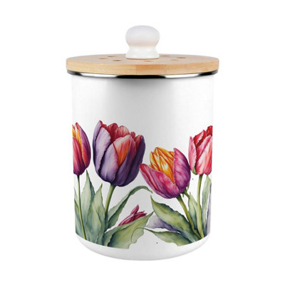 Purely Home Tulips Food Waste CaddyEnamel 2L Kitchen Compost Bin from B&Q