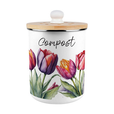 Purely Home Tulips Compost CaddyEnamel 2L Kitchen Food Waste Bin from B&Q