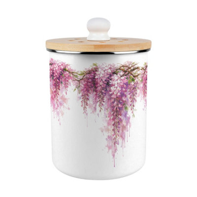 Purely Home Pink Wisteria Food Waste CaddyEnamel 2L Kitchen Compost Bin