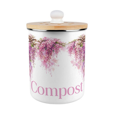Purely Home Pink Wisteria Compost CaddyEnamel 2L Kitchen Food Waste Bin