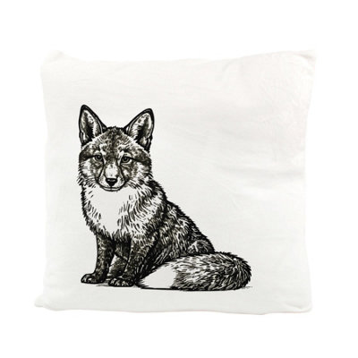 Purely Home Black Sketched Fox Velvet Cushion