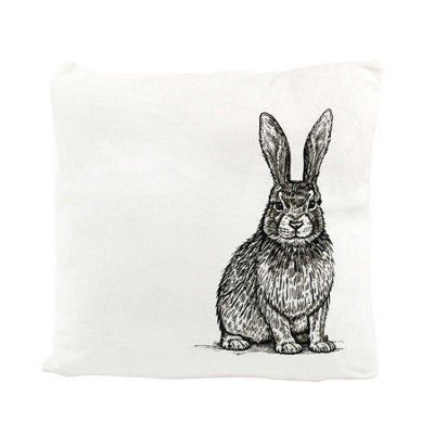 Purely Home Black Sketched Hare Velvet Cushion