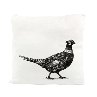 Purely Home Black Sketched Pheasant Velvet Cushion