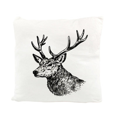 Purely Home Black Sketched Stag Velvet Cushion