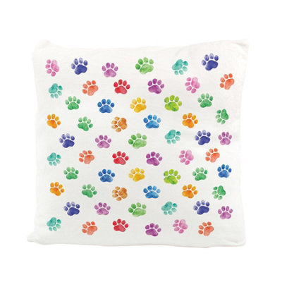 Purely Home Rainbow Paw Prints Velvet Cushion