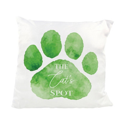 Purely Home The Cat's Spot Green Paw Print Cushion