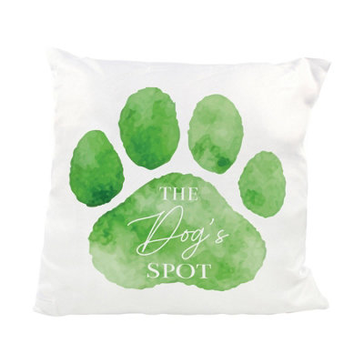 Purely Home The Dog's Spot Green Paw Print Cushion