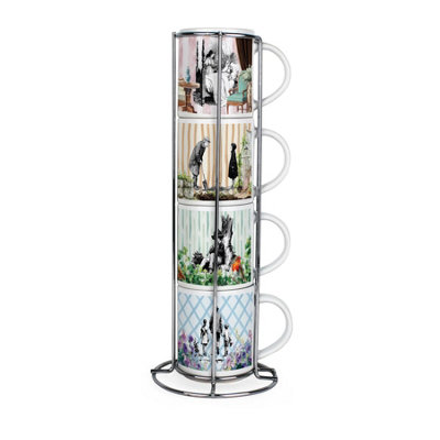 Purely Home The Secret Garden Stacking Mugs SetSet Of 4 Small Cups With Stand Gift from B&Q