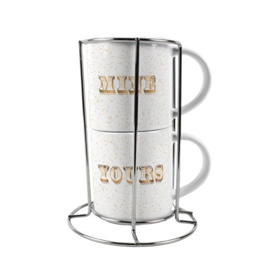 Purely Home Mine & Yours Stacking Mugs SetSmall Ceramic Cups With StandCouples Gifts from B&Q