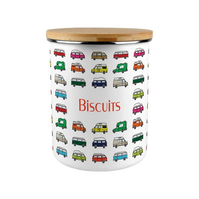 Campervan Print Biscuits Storage Canister - 2.7L Extra-Large Enamel Home & Kitchen Organisation Container - Image 4