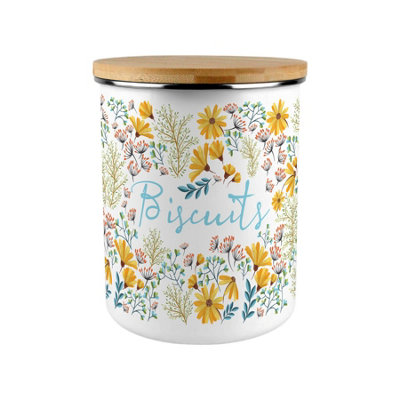Extra Large Enamel Biscuit Canister - Yellow Daisies Floral Kitchen Storage Gift - Image 3