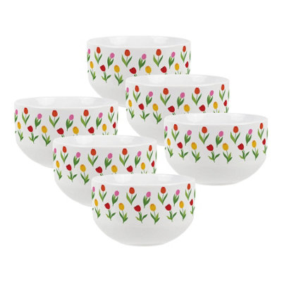 Purely Home Tulip Flowers Ceramic BowlsDinnerware Serving/cereal BowlsSet Of 6 from B&Q