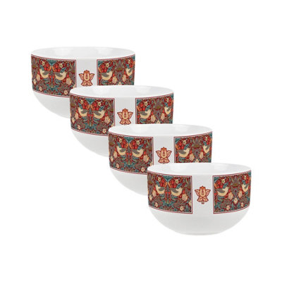 Purely Home Red Strawberry Thief Ceramic BowlsDinnerware Serving/cereal BowlsSet Of 4 from B&Q