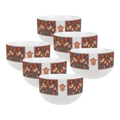 Purely Home Red Strawberry Thief Ceramic BowlsDinnerware Serving/cereal BowlsSet Of 6 from B&Q