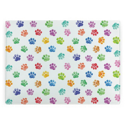 B&Q -  Rainbow Paw Prints Large Smooth Glass Worktop ProtectorKitchen Chopping Board