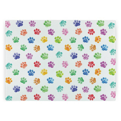 B&Q -  Rainbow Paw Prints Worktop ProtectorLarge Textured Glass Chopping Board