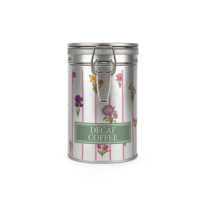 Purely Home Floral Stripes Decaf Coffee Canister - Silver Metal Kitchen Storage Container - Multicoloured - Image 3