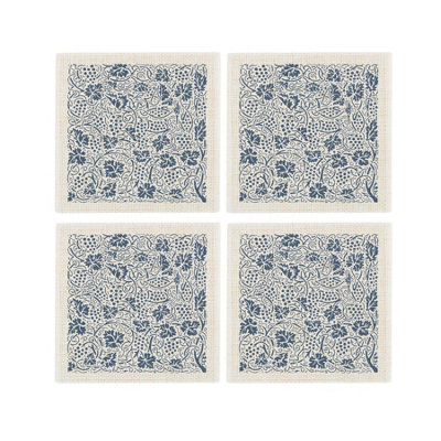 Purely Home Oak Leaves & Berries Fabric Coaster SetBlue Table Decor GiftSet Of 4 from B&Q