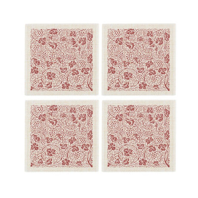 Purely Home Oak Leaves & Berries Fabric Coaster SetRed Table Decor GiftSet Of 4 from B&Q