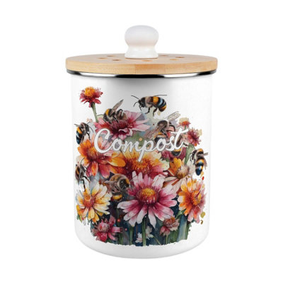 Purely Home Flowers & Bees Compost CaddyEnamel 2L Kitchen Food Waste Bin from B&Q
