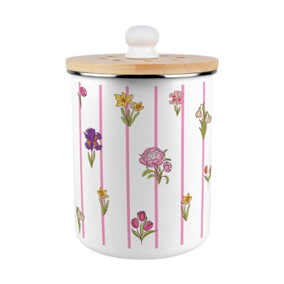 Purely Home Pinstripes & Flowers Food Waste CaddyEnamel 2L Kitchen Compost Bin from B&Q