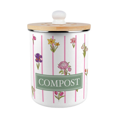 Pinstripes & Flowers Compost Caddy - Enamel 2L Kitchen Food Waste Bin Gift - Image 3