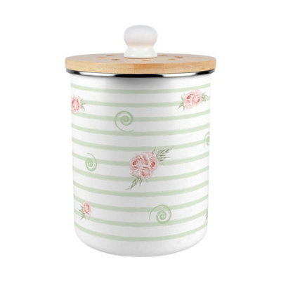 Roses, Swirls & Stripes Food Waste Caddy - Enamel 2L Kitchen Compost Bin Gift - Image 3
