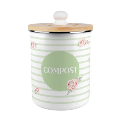 Purely Home RosesSwirls & Stripes Compost CaddyEnamel 2L Kitchen Food Waste Bin