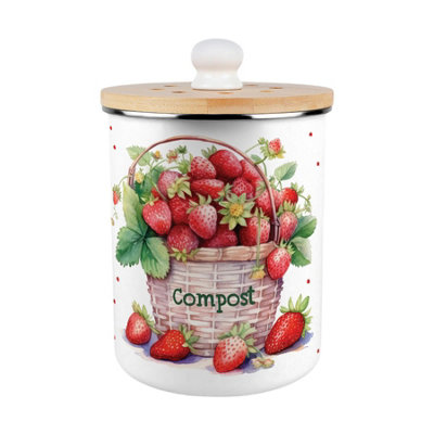 Strawberry Basket Compost Caddy - Enamel 2L Kitchen Food Waste Bin Gift - Image 3