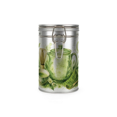 Purely Home Watercolour Matcha Tea Canister - Silver Metal Kitchen Storage Container - Green - Image 3