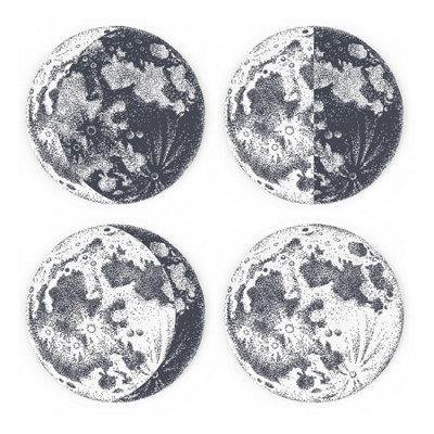 Purely Home Moon Phases Coasters - Space Themed Set Of 4 Round Ceramic Coasters - Black - Image 3