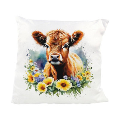 Purely Home Watercolour Floral Highland Cow Calf Cushion from B&Q