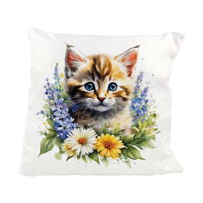 Purely Home Watercolour Floral Kitten Cushion from B&Q