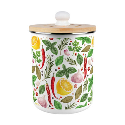 B&Q -  Vibrant Herbs Food Waste CaddyEnamel 2L Kitchen Compost Bin
