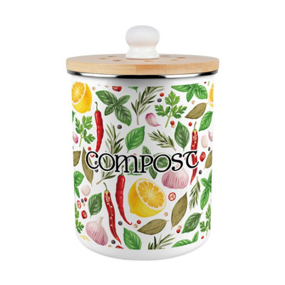 B&Q -  Vibrant Herbs Compost CaddyEnamel 2L Kitchen Food Waste Bin