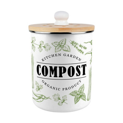 Purely Home Green Label Herbs Compost CaddyEnamel 2L Kitchen Food Waste Bin