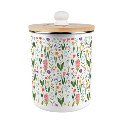 Purely Home Spring Flowers Food Waste CaddyEnamel 2L Kitchen Compost Bin from B&Q