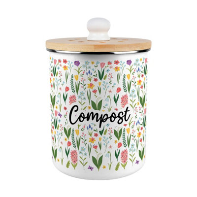 Purely Home Spring Flowers Compost CaddyEnamel 2L Kitchen Food Waste Bin from B&Q