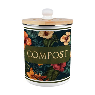 Purely Home Dark Hibiscus Compost Caddy - Metal 2L Decorative Kitchen Food Waste Bin - Blue - Image 3