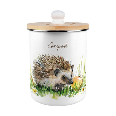 Purely Home Hedgehog & Apple Food Waste Caddy - Metal 2L Decorative Kitchen Compost Bin - Brown - Image 3