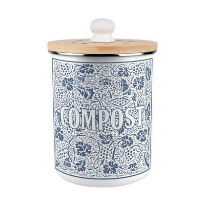 Purely Home Oak Leaves & Berries Compost Caddy - Metal 2L Blue Decorative Kitchen Food Waste Bin - Blue - Image 3