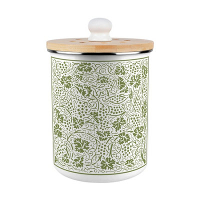 Oak Leaves & Berries Food Waste Bin - Green Metal Kitchen Compost Caddy, 2 Litre - Image 3