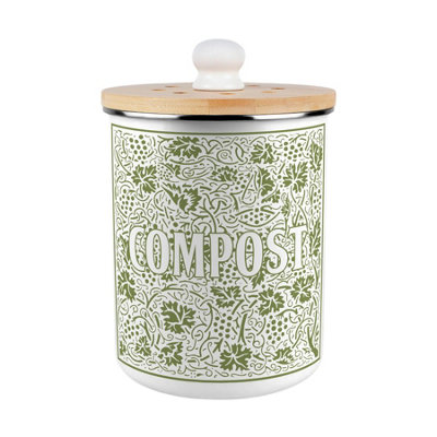 B&Q -  Oak Leaves & Berries Compost CaddyGreen Enamel 2L Kitchen Food Waste Bin