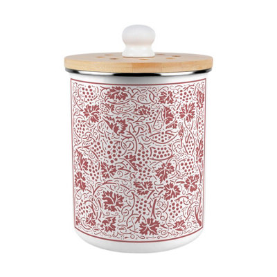 Purely Home Oak Leaves & Berries Food Waste Caddy - Metal 2L Red Decorative Kitchen Compost Bin - Red - Image 3