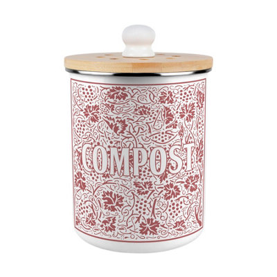 Oak Leaves & Berries Compost Caddy - Red Metal Kitchen Food Waste Bin, 2 Litre - Image 3