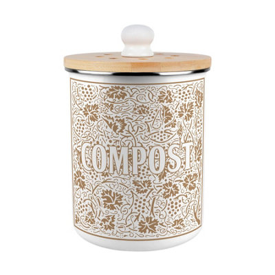 B&Q -  Oak Leaves & Berries Compost CaddyGold Enamel 2L Kitchen Food Waste Bin