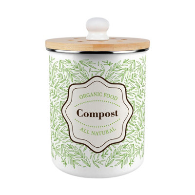 Purely Home Organic Green Leaves Compost Caddy - Metal 2L Decorative Kitchen Food Waste Bin - Green - Image 3