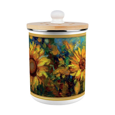 Purely Home Sunflower Impressionism Food Waste CaddyEnamel 2L Kitchen Compost Bin from B&Q