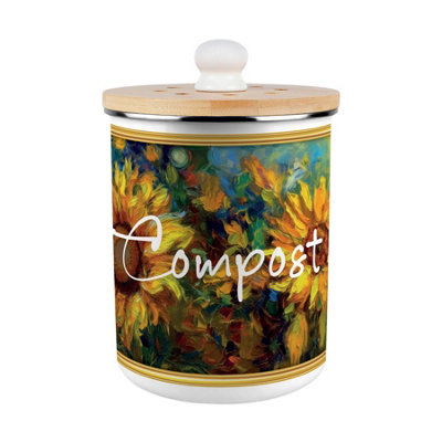 Purely Home Sunflower Impressionism Compost CaddyEnamel 2L Kitchen Food Waste Bin from B&Q